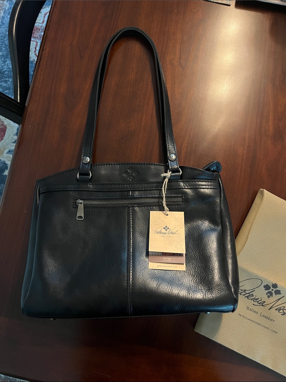 Patricia Nash Poppy Tote Black Leather Bag - Picture 8 of 10